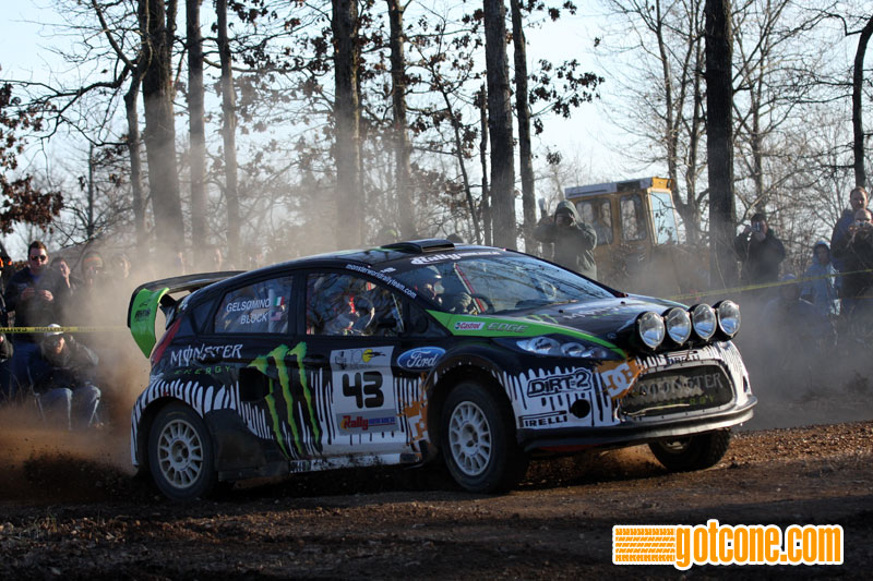 Ken Block drifts his Monster World Rally Team Ford Fiesta at Rally America