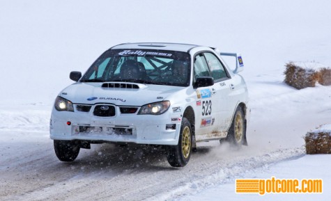 Travis Hanson drives his Subaru STi at Rally Car Sno Drift