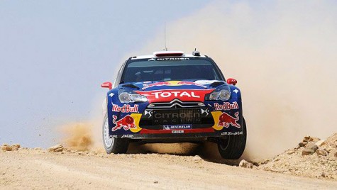 Sebastien Ogier drives his Citroen DS3 WRC to victory at 2011 Rally Jordan