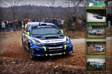 David Higgins at 100 Acre Wood Rally in his Subaru Rally Team car