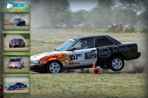 A Nissan Sentra SE-R gets air at the 2011 SCCA RallyCross National Championships