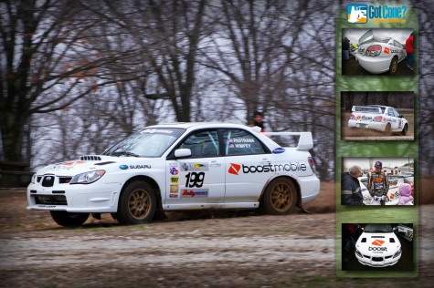 Travis Pastrana makes an appearance at the 2011 100 Acre Wood Rally in a Boost Mobile Subaru STi