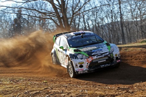 Ken Block drives his Monster World Rally Team Ford Fiesta to a 6th victory at Rally in the 100 Acre Wood